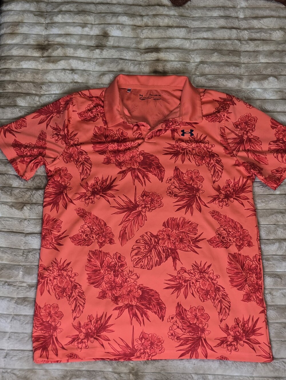 Under Armour Men’s Coral Polo with Red Tropical Print